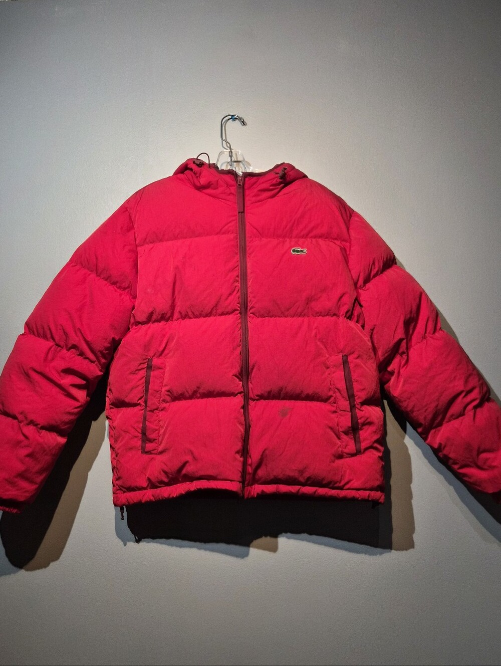 Lacoste Red Down Filled Puffer Jacket | Size Medium/Large